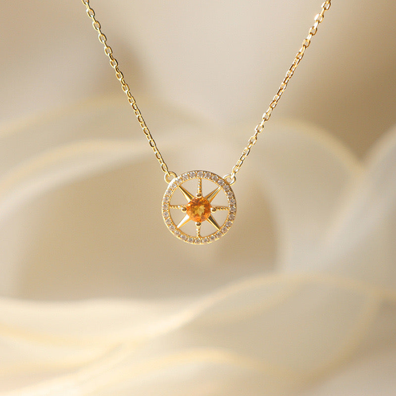 Collier Citrine – Cristal Doré, Argent Plaqué Or