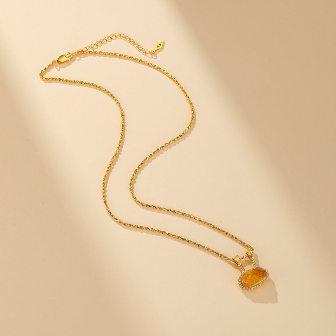 Collier Citrine – Éclat Mystique, Argent Plaqué Or
