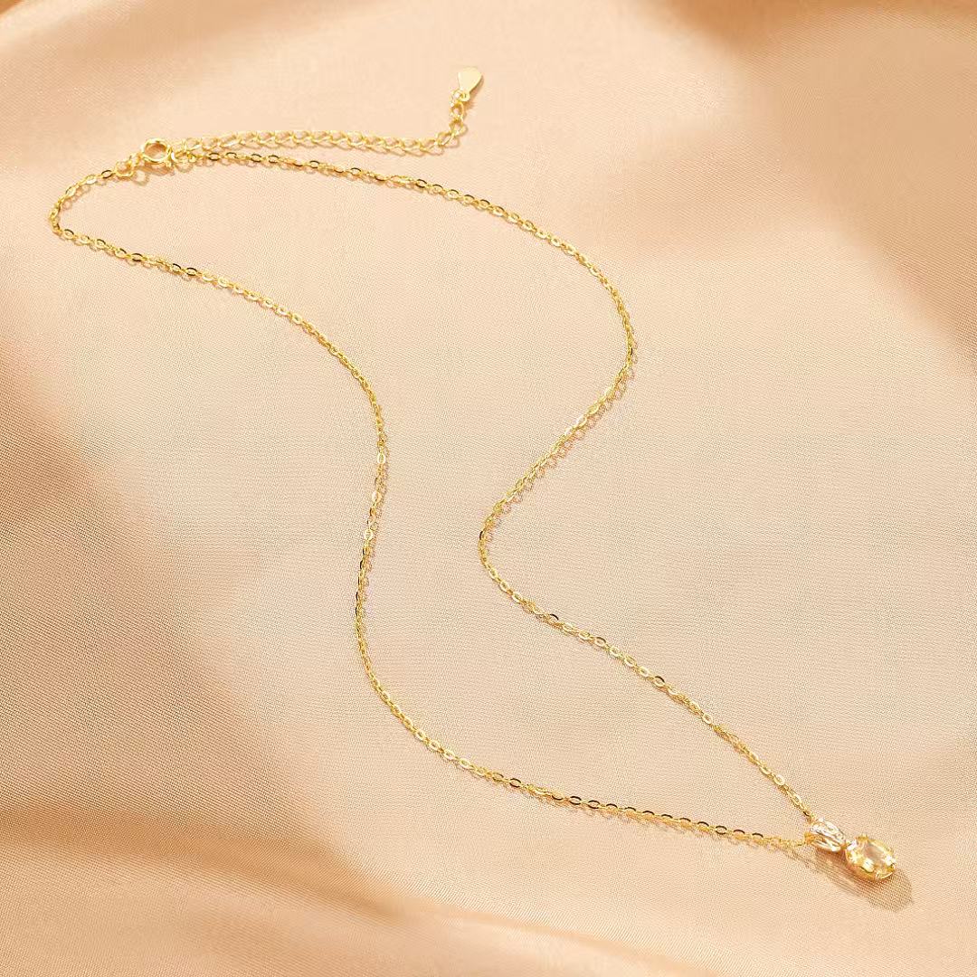 Citrine Necklace – Oval Elegance, Gold Plated Silver