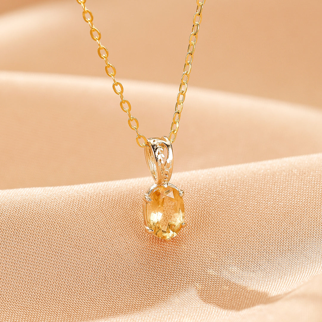 Collier Citrine – Élégance Ovale, Argent Plaqué Or