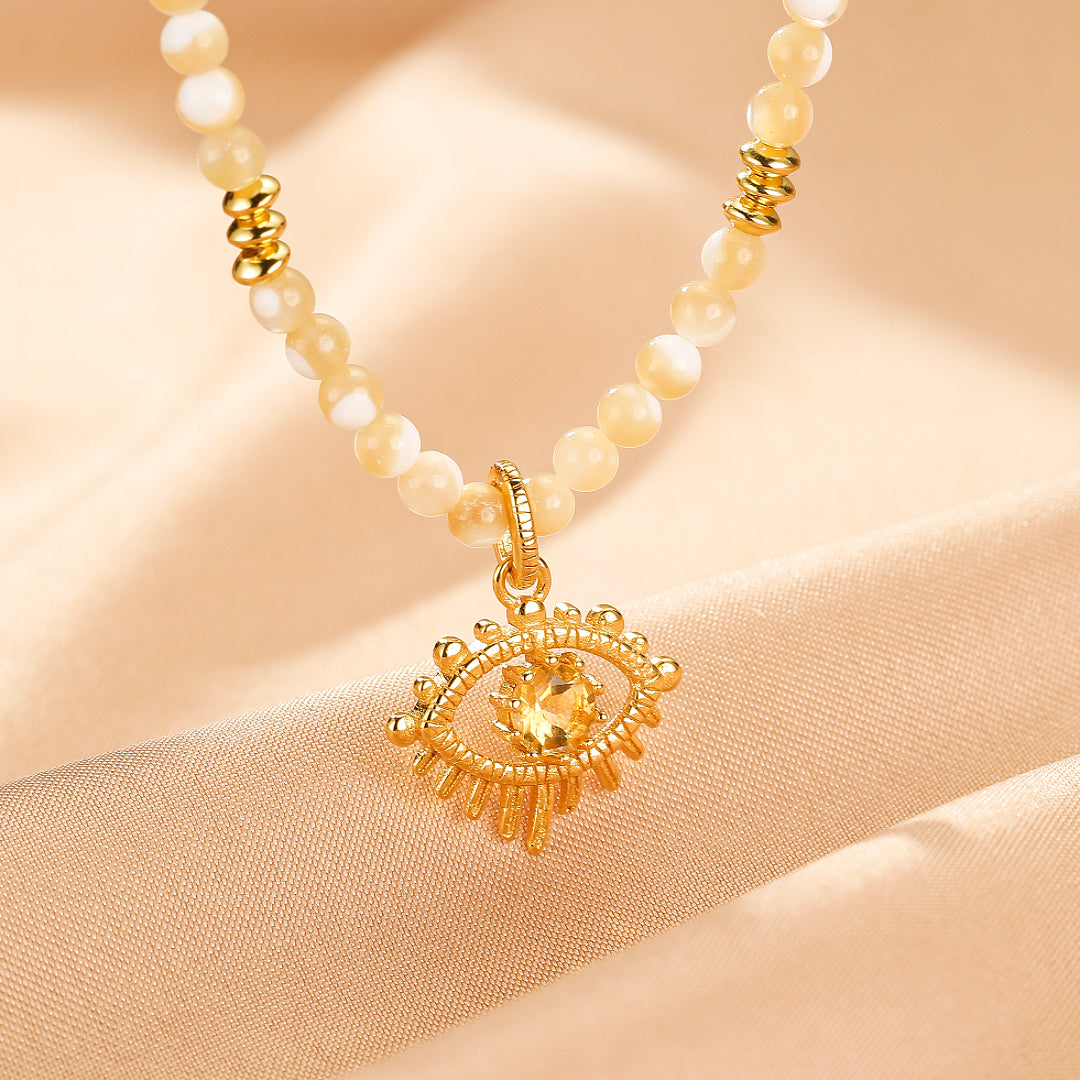 Citrine Evil Eye Necklace – Golden Aura, Gold Plated Silver