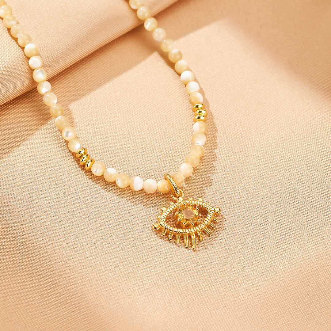 Collier Citrine Mauvais Œil – Aura Dorée, Argent Plaqué Or