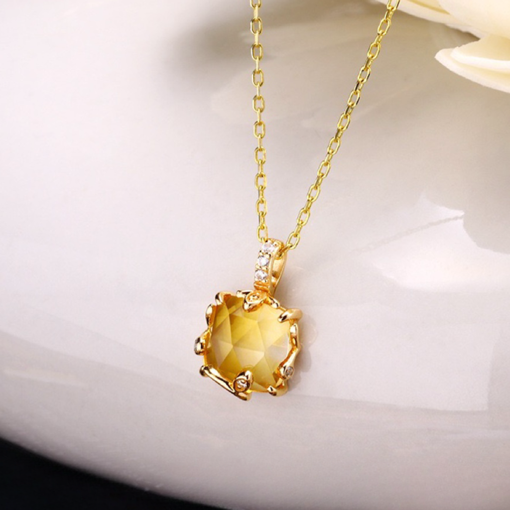 Collier Citrine – Rayon de Miel, Argent Plaqué Or