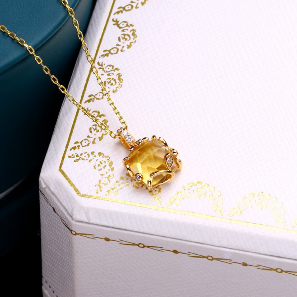 Collier Citrine – Rayon de Miel, Argent Plaqué Or