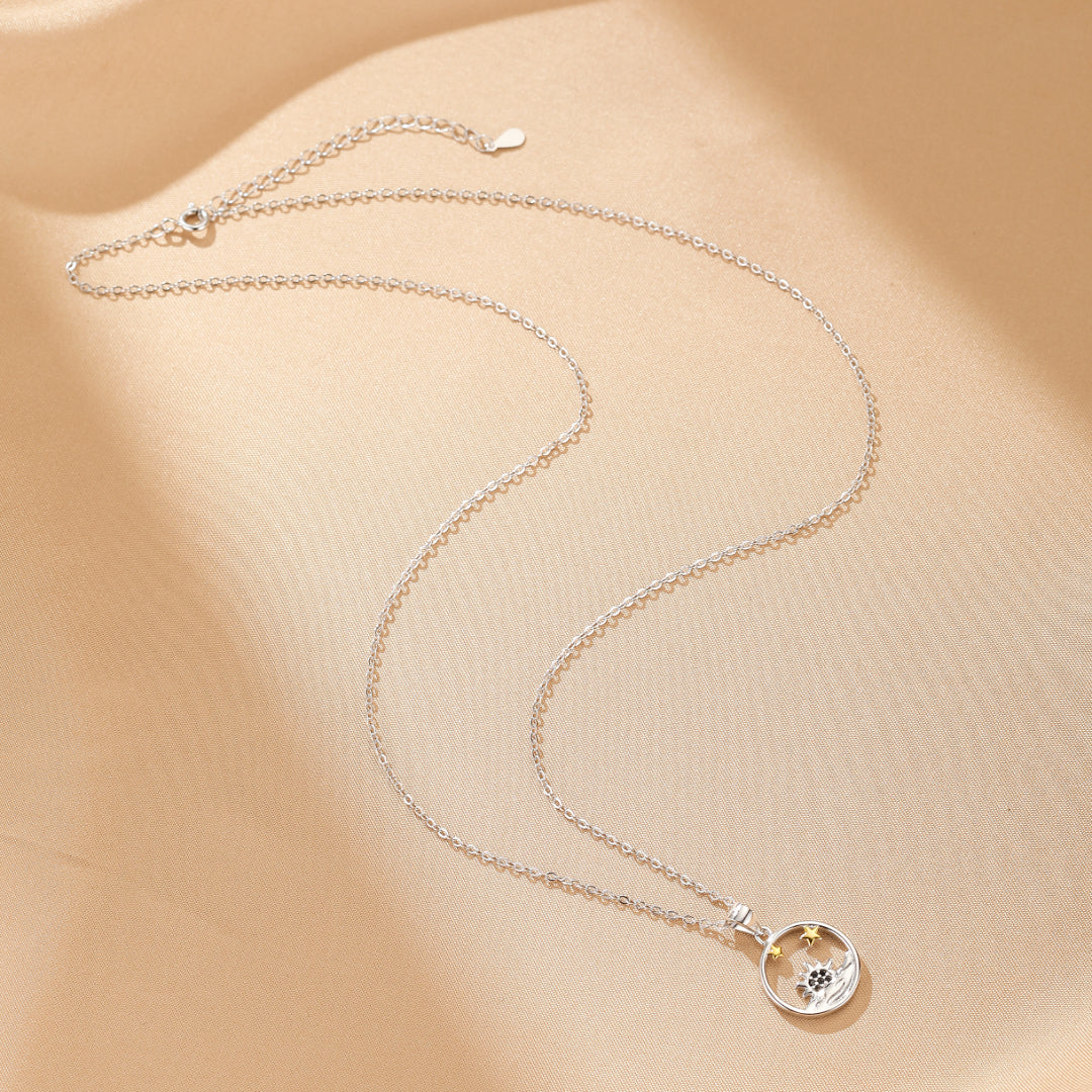 Collier Couple – Soleil et Lune Étoilés, Argent
