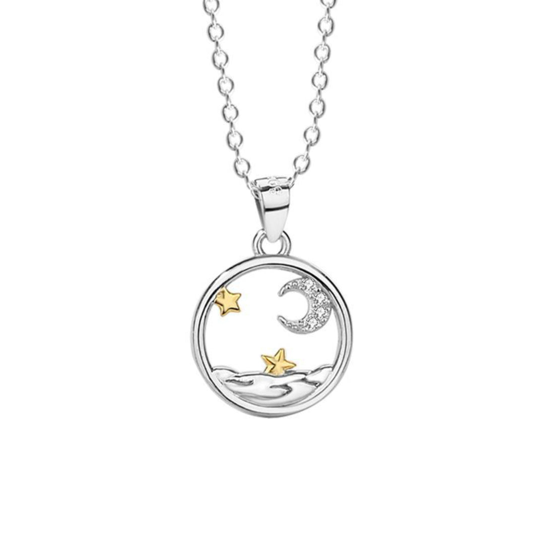 Collier Couple – Soleil et Lune Étoilés, Argent
