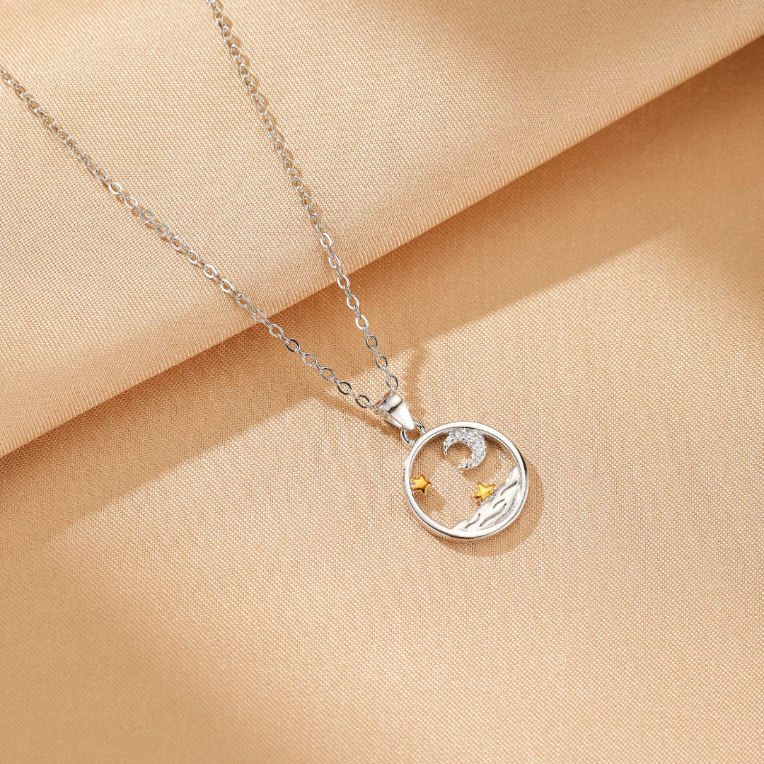 Collier Couple – Soleil et Lune Étoilés, Argent