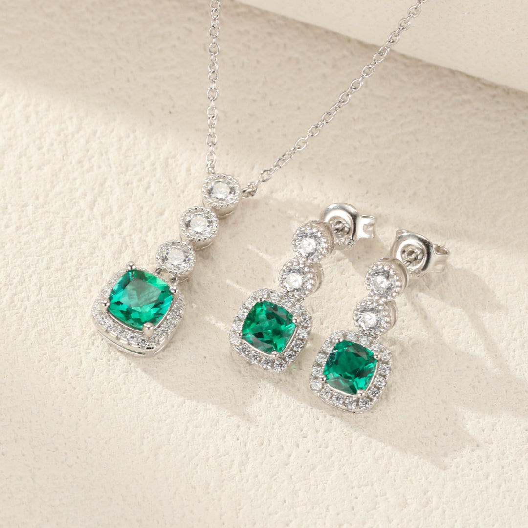 Collier Émeraude – Reflets Précieux, Argent Plaqué Platine