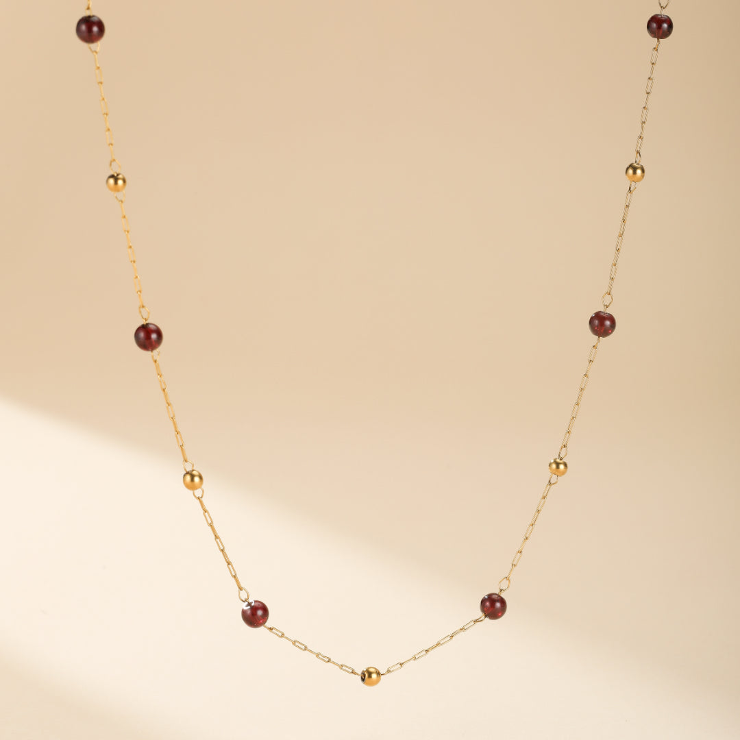 Garnet Necklace – Heart of Passion, 18K Gold Plated