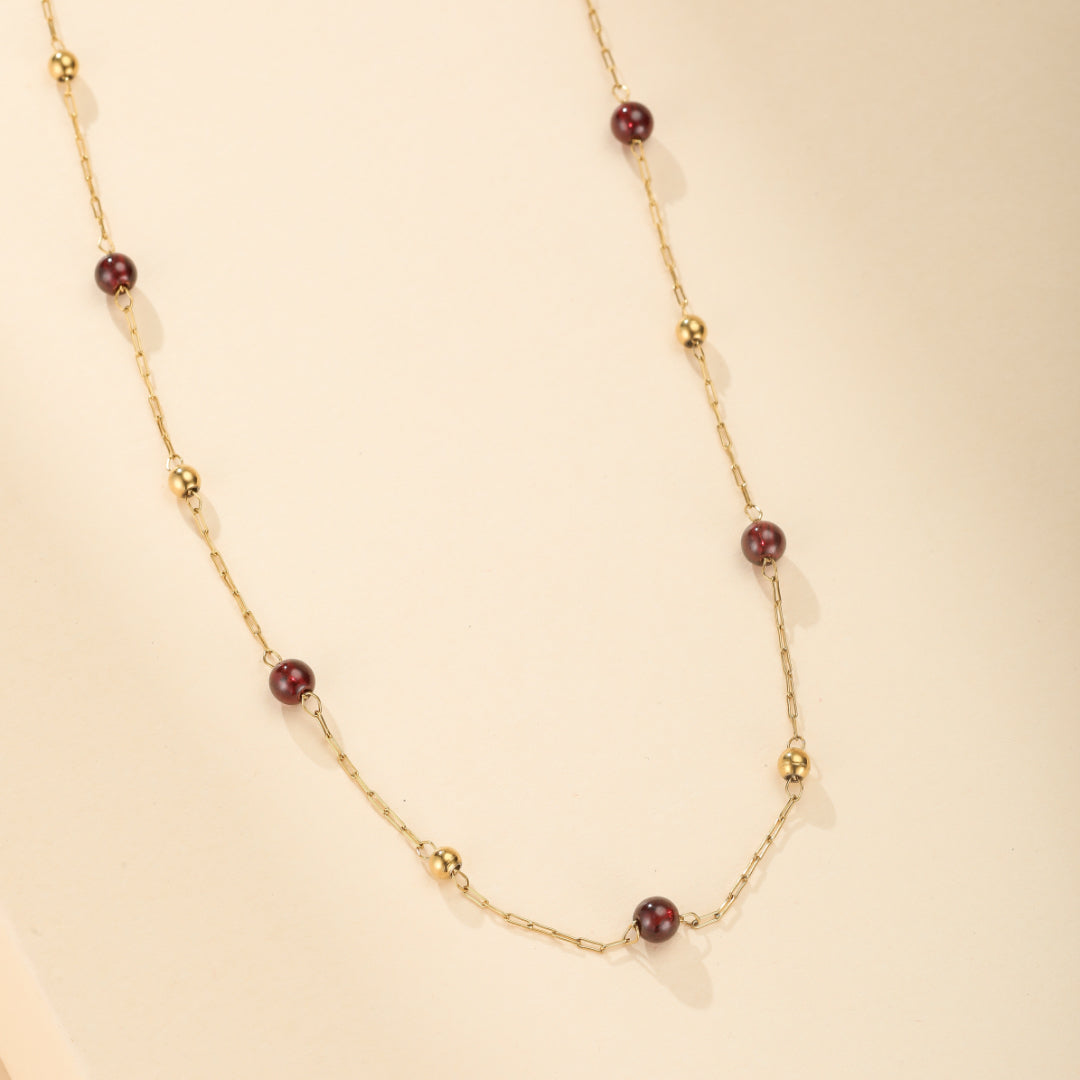 Garnet Necklace – Heart of Passion, 18K Gold Plated