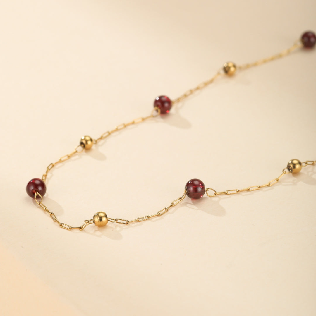 Garnet Necklace – Heart of Passion, 18K Gold Plated