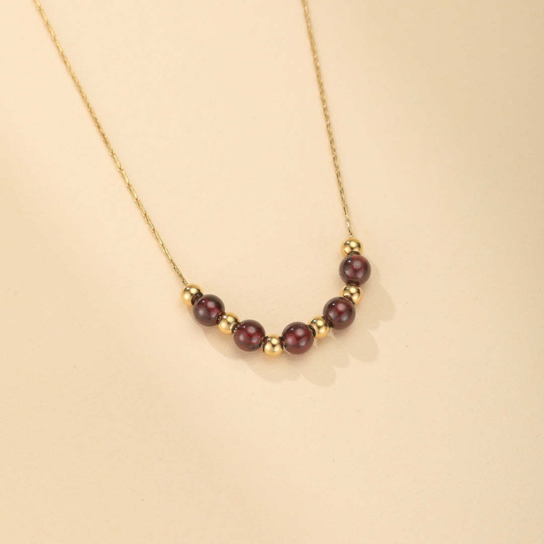 Garnet Necklace – Curve of Radiance, 18K Gold Plated