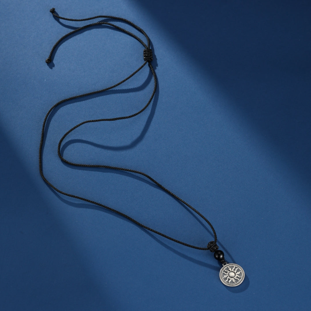 Men's Obsidian Necklace – Solar Medallion, Silver