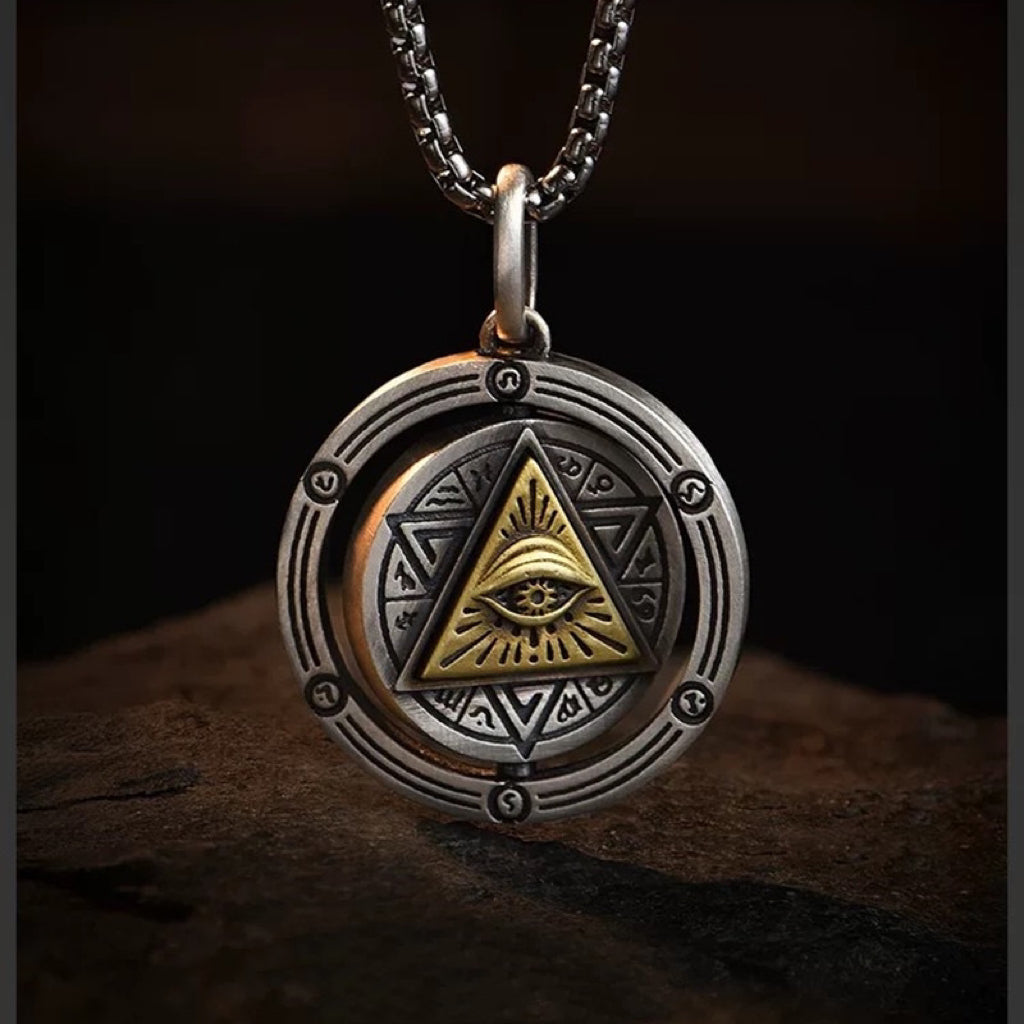Collier Homme Rotatif – Œil Oudjat, Argent