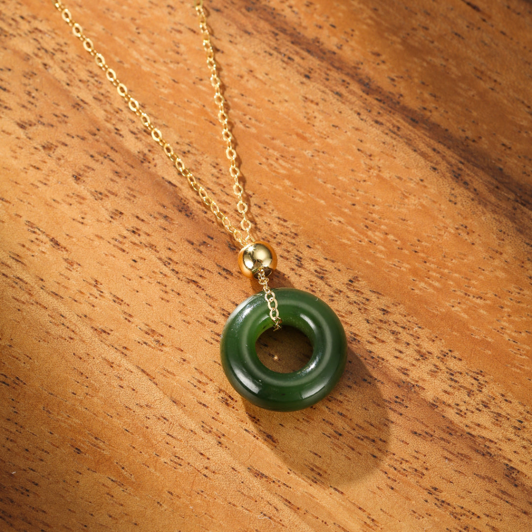Collier Jade – Anneau de Sérénité, Argent Plaqué Or