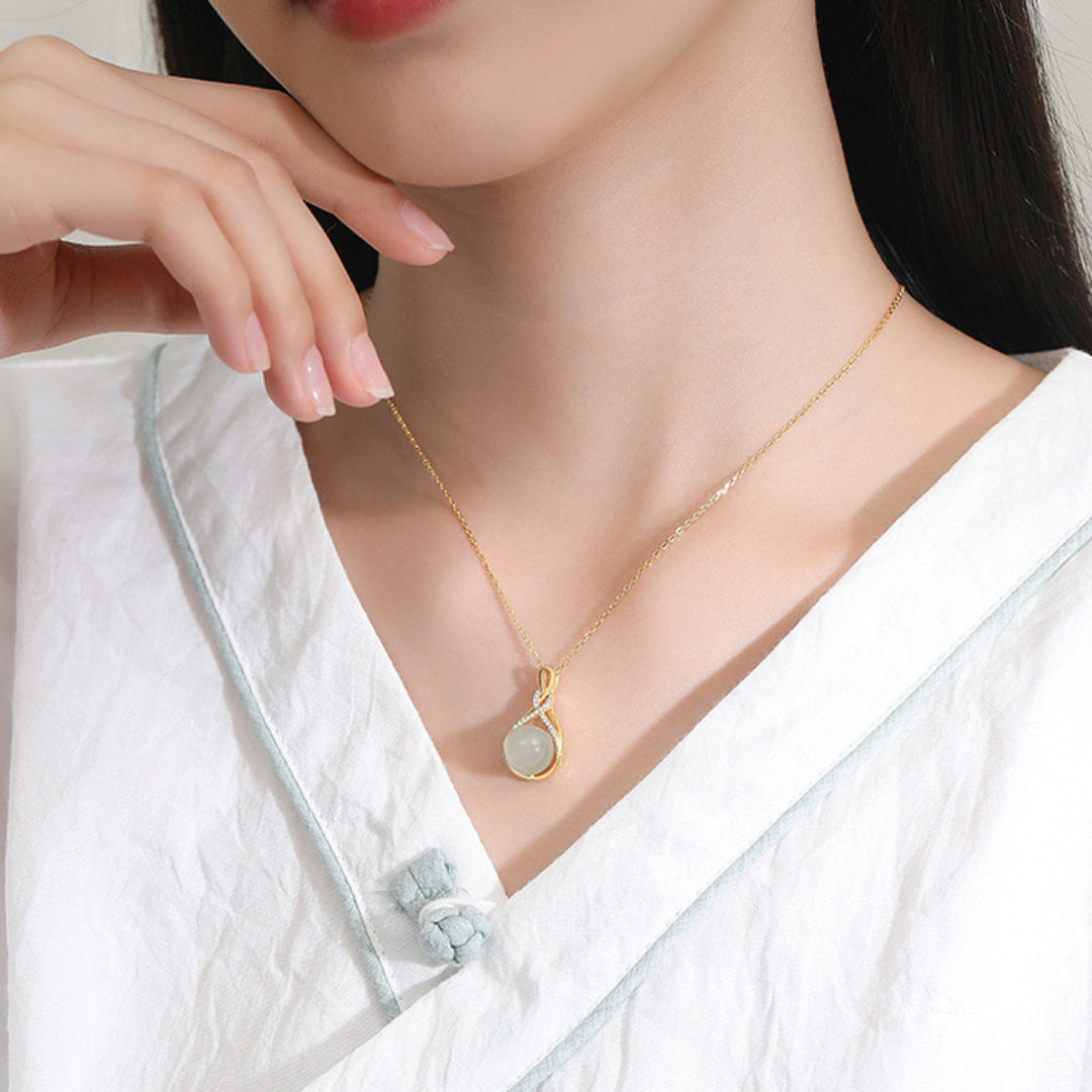 Collier Jade – Bonheur Infini, Argent Plaqué Or