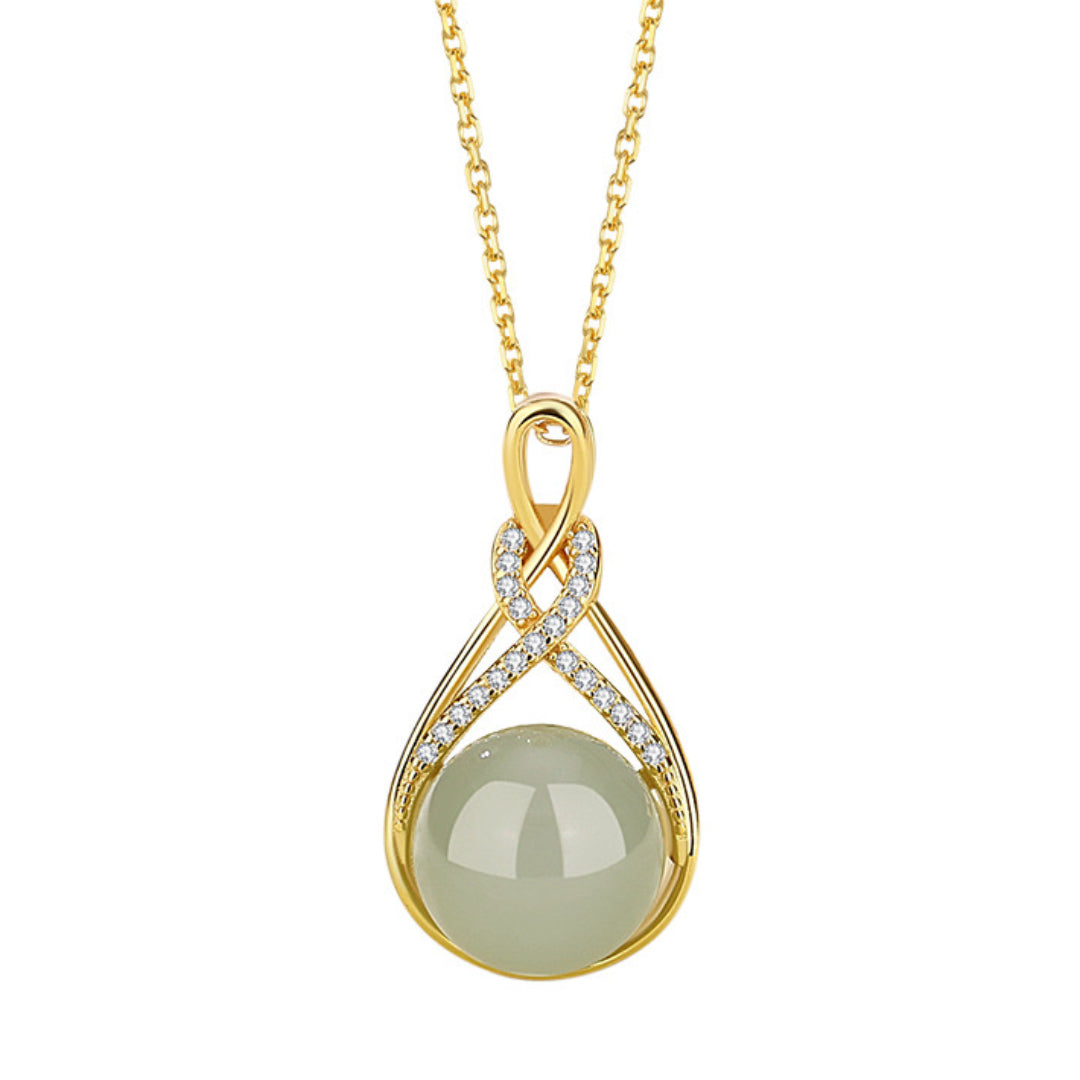 Collier Jade – Bonheur Infini, Argent Plaqué Or