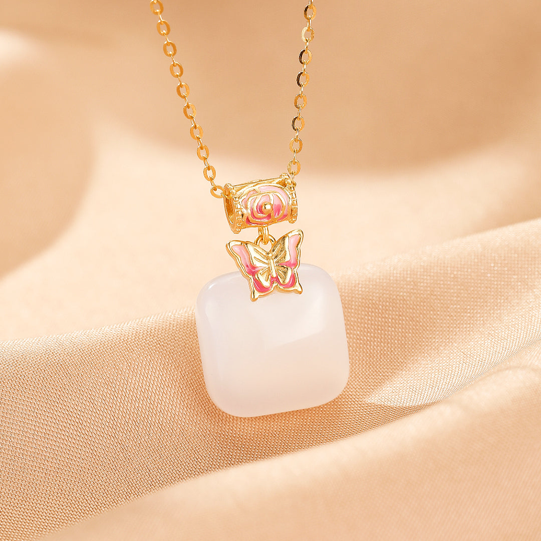 Collier Jade – Douce Éclosion, Argent Plaqué Or