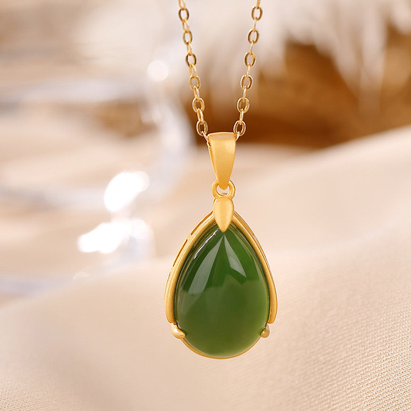 Collier Jade – Éclat de Nature, Argent Plaqué Or