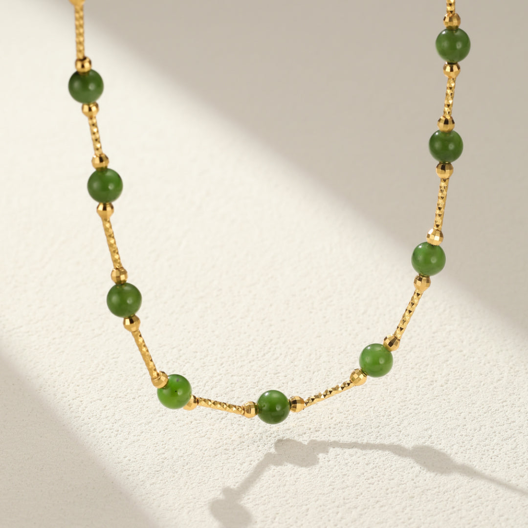 Collier Jade – Équilibre Sacré, Argent Plaqué Or