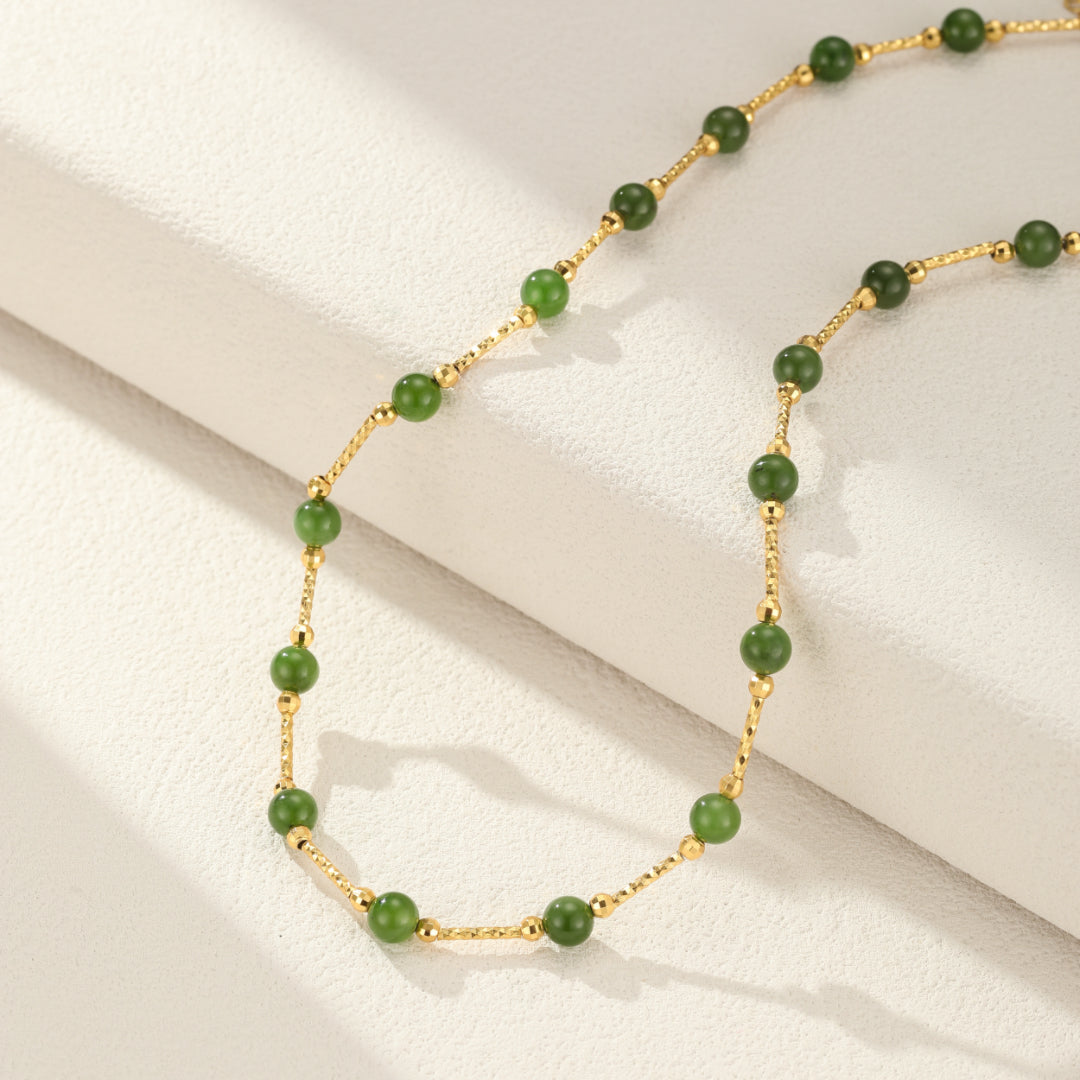 Collier Jade – Équilibre Sacré, Argent Plaqué Or