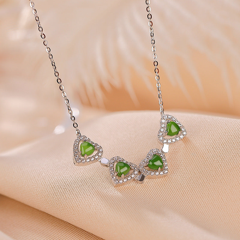 Collier Jade et Trèfle – Chance et Amour, Argent