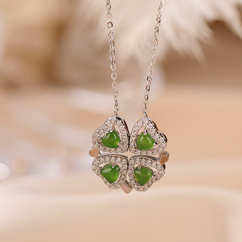 Collier Jade et Trèfle – Chance et Amour, Argent