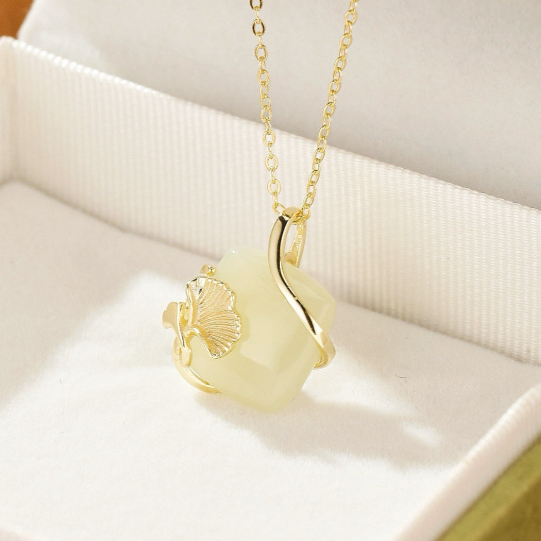 Collier Jade – Éveil du Cœur, Argent Plaqué Or