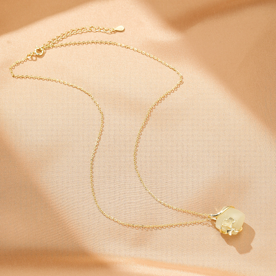 Collier Jade – Éveil du Cœur, Argent Plaqué Or