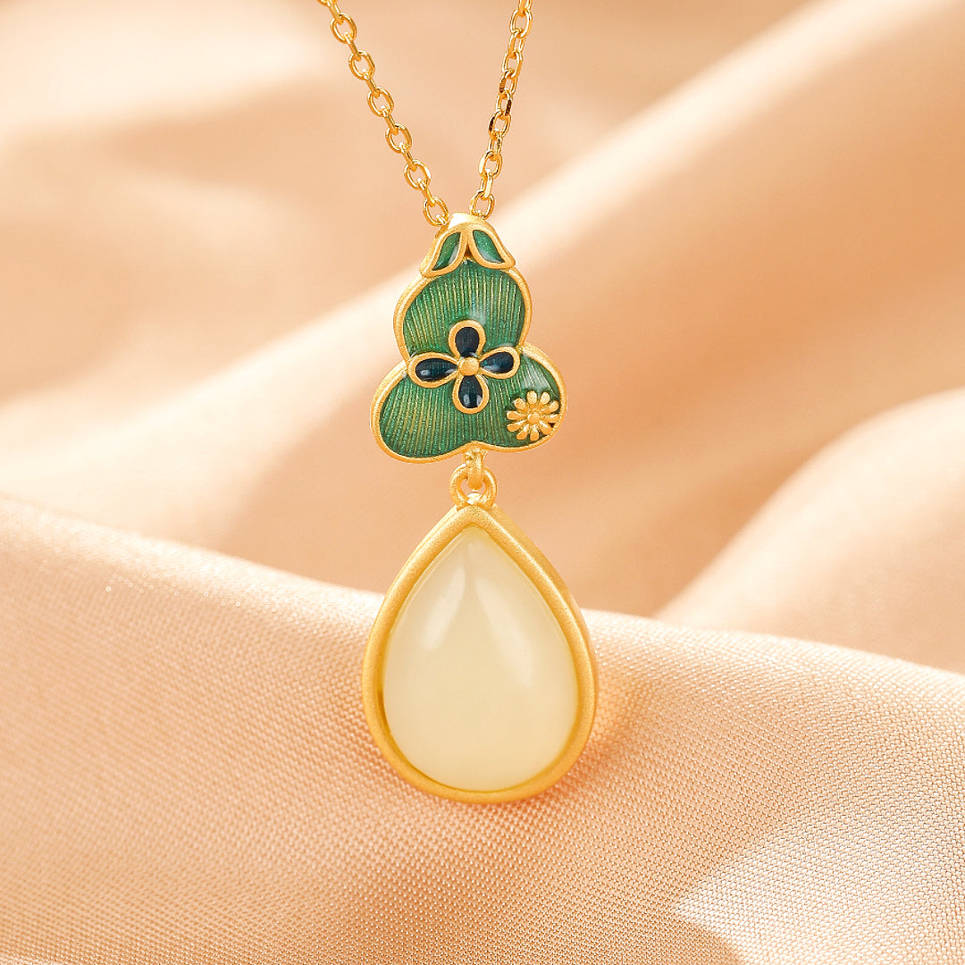 Bijoux-Collier Jade – Goutte de Chance, Argent Plaqué Or