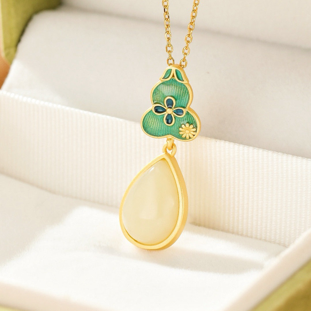 Bijoux-Collier Jade – Goutte de Chance, Argent Plaqué Or