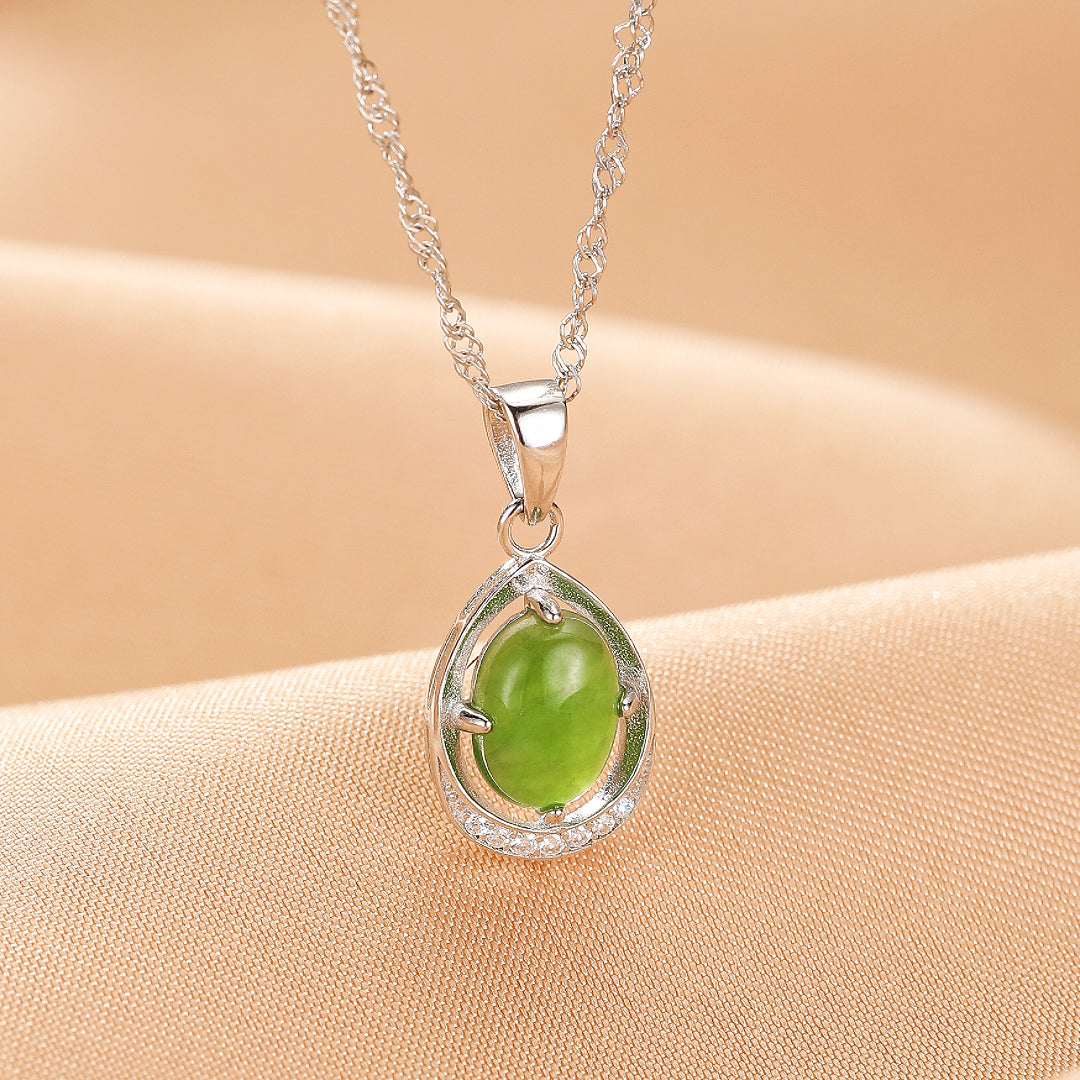 Collier Vintage Pendentif En Jadéite Et Perles - Chaîne En Vermeil (argent 925 Plaqué Or) - Marque FRANKLIN MINT