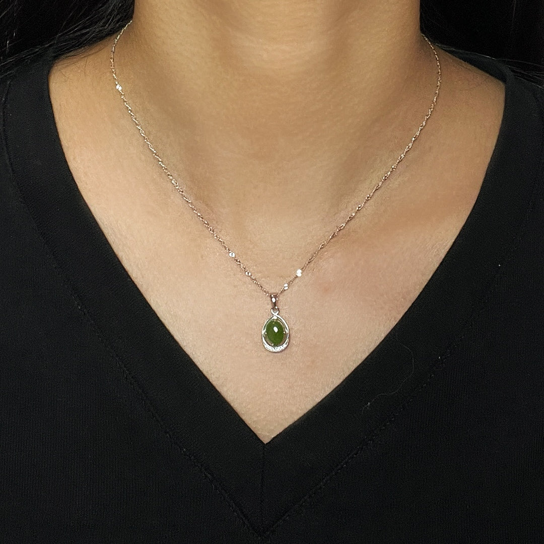 Collier Jade – Goutte de Paix, Argent