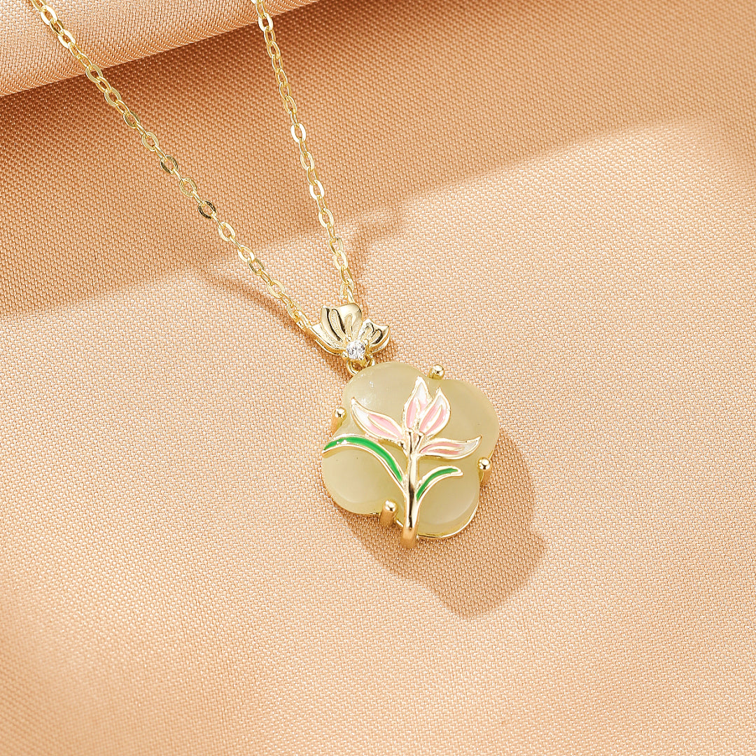 Collier Jade – Lumière Botanique, Argent Plaqué Or