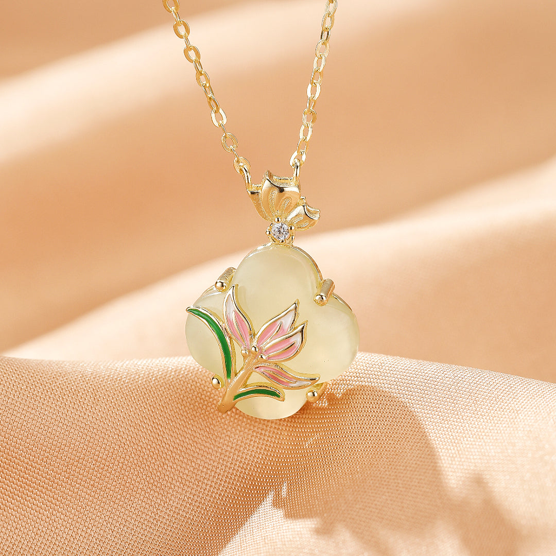 Collier Jade – Lumière Botanique, Argent Plaqué Or