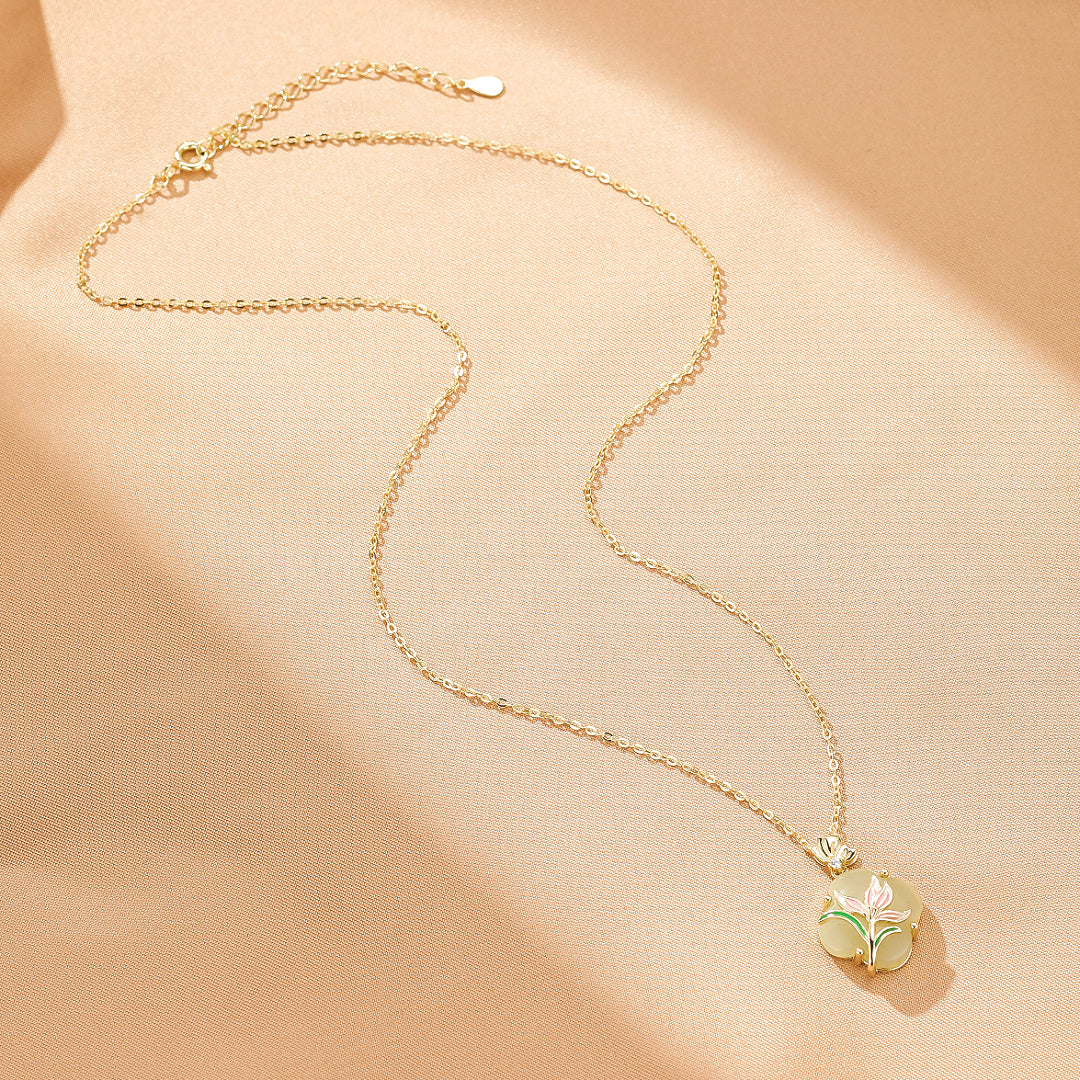 Collier Jade – Lumière Botanique, Argent Plaqué Or