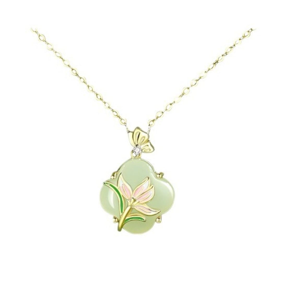 Collier Jade – Lumière Botanique, Argent Plaqué Or