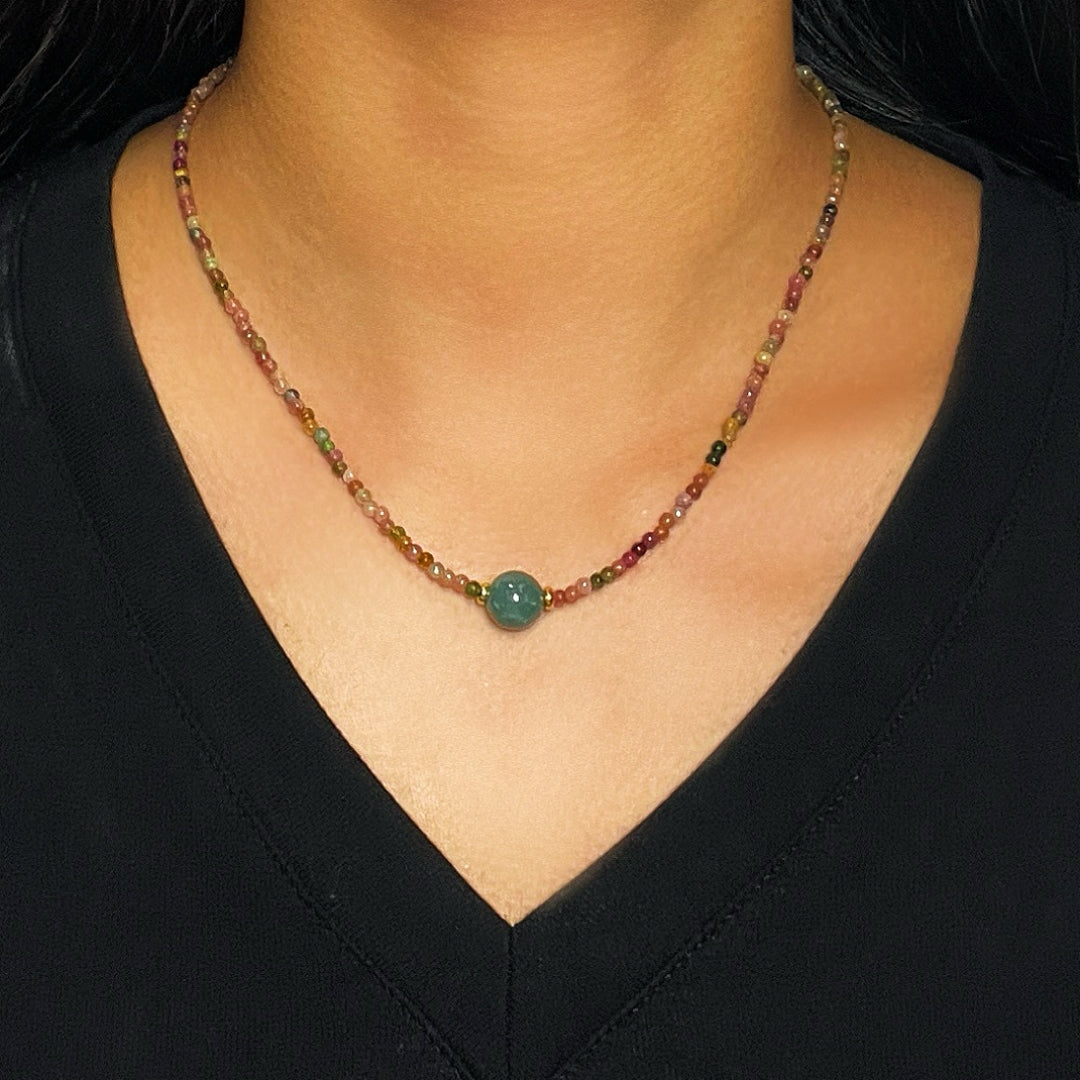 Collier Jadéite et Tourmaline – Bonheur Arc-en-ciel