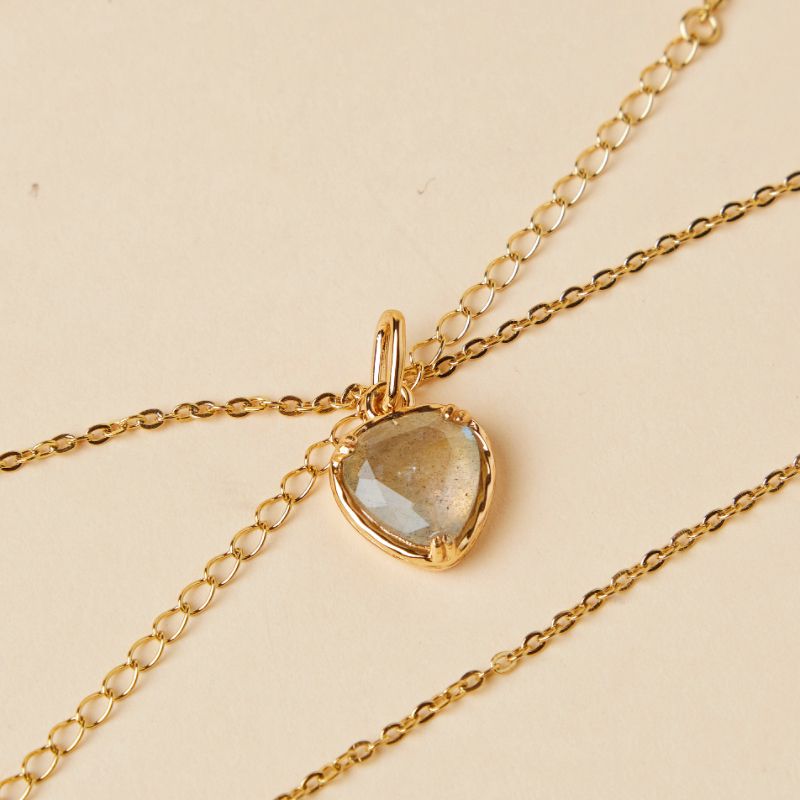 Collier Labradorite – Amour Étendu, Argent Plaqué Or