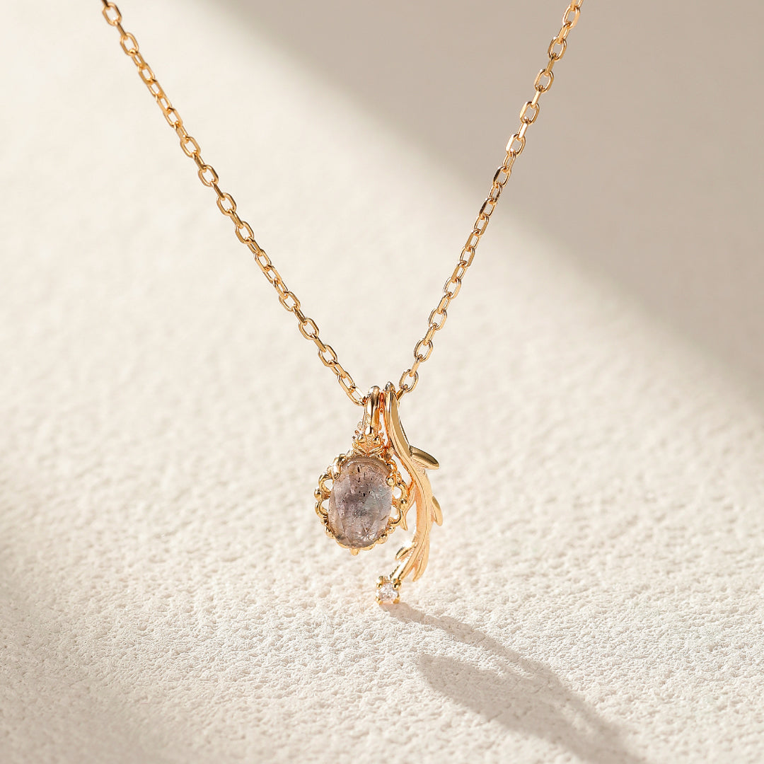 Collier Labradorite et Cordiérite – Apaisement, Argent Plaqué Or