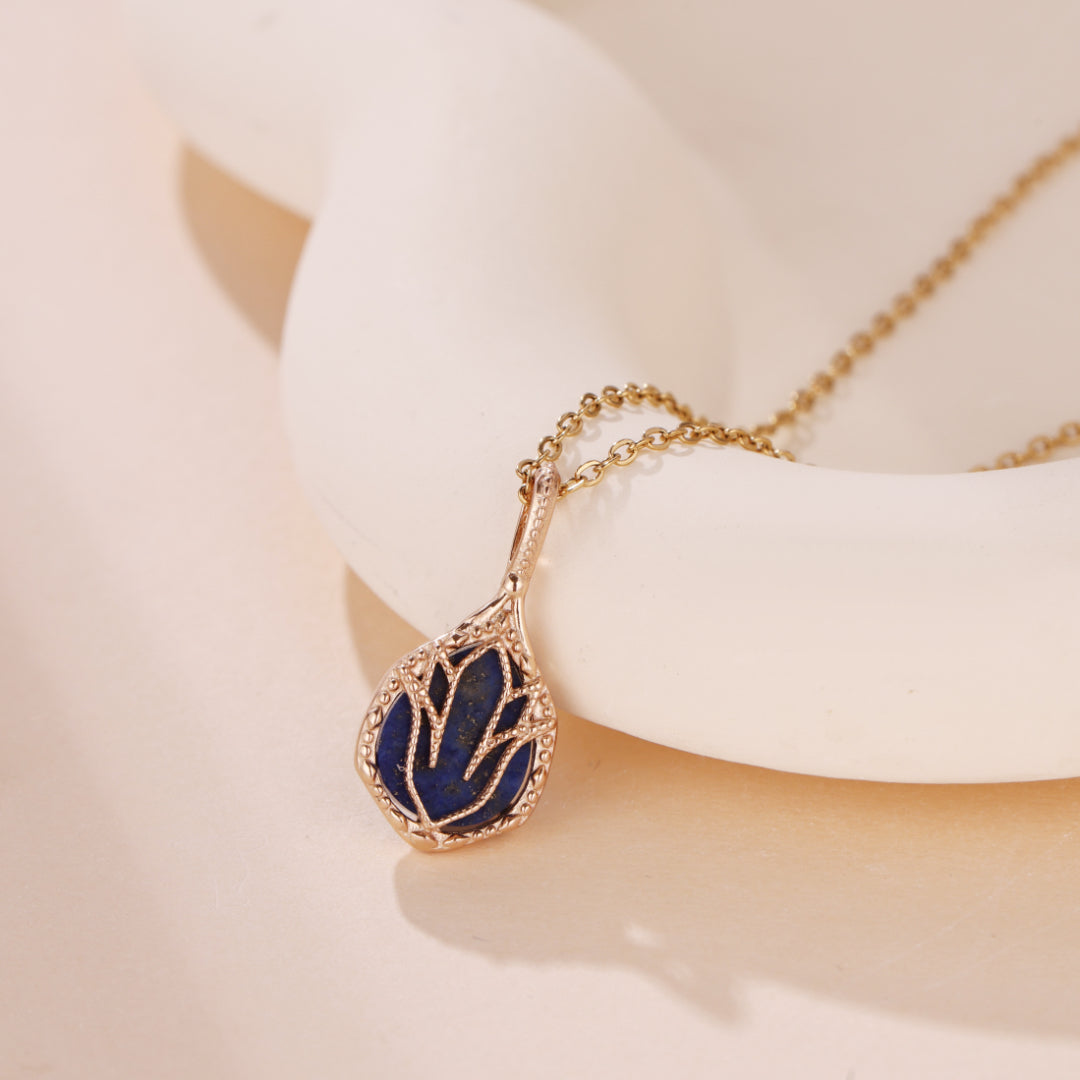 Collier Labradorite et Lapis Lazuli – Nénuphar Mystique