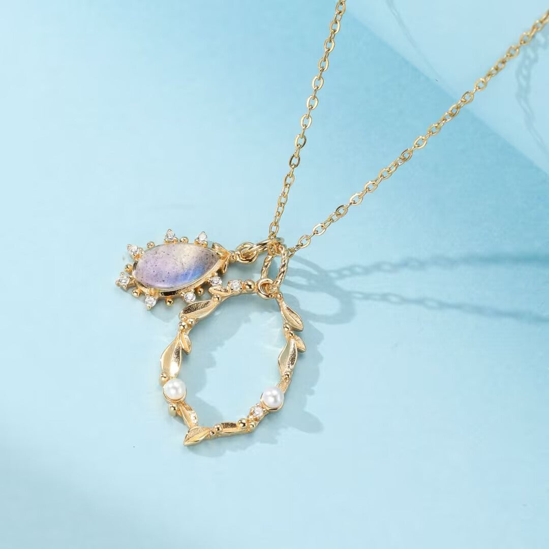 Collier Labradorite et Perle – Élixir Céleste, Argent Plaqué Or