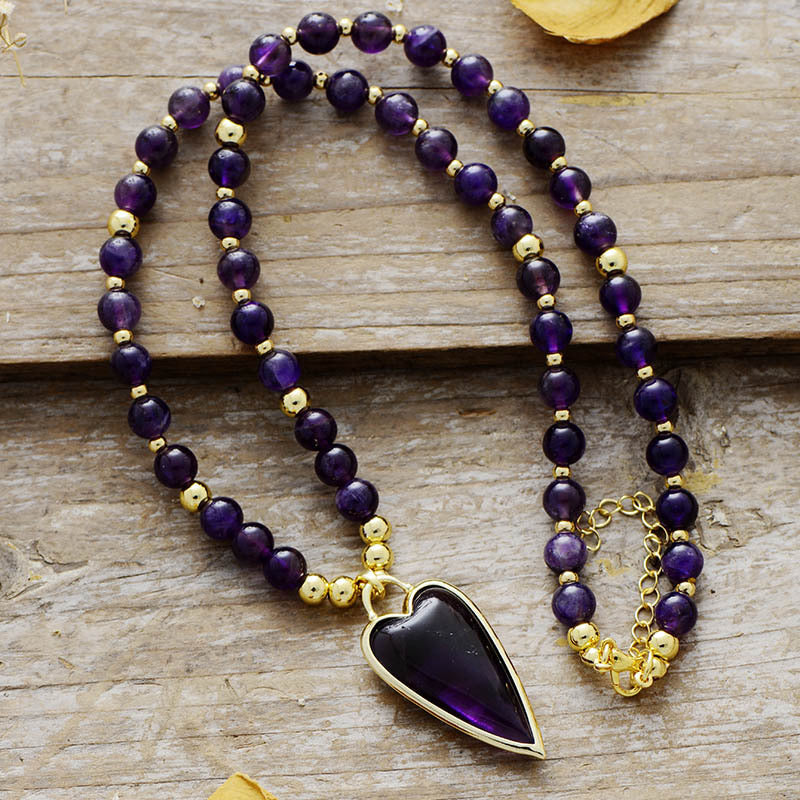Labradorite or Amethyst Necklace – Shining Heart, Gold Plated