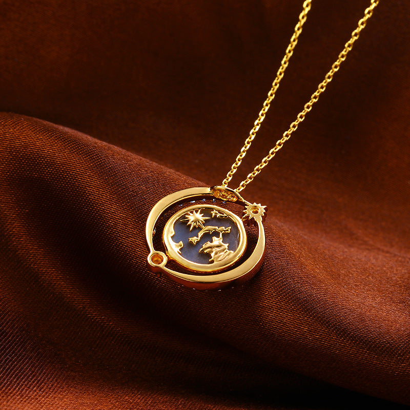 Collier Labradorite – Planète Romantique, Argent Plaqué Or