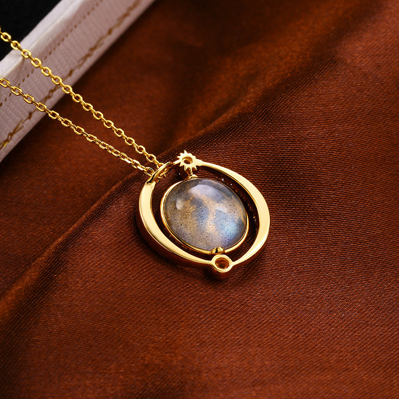 Collier Labradorite – Planète Romantique, Argent Plaqué Or