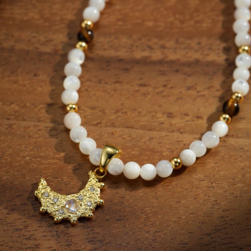 Collier Lune en Pierre de Lune – Rêve Céleste, Argent Plaqué Or