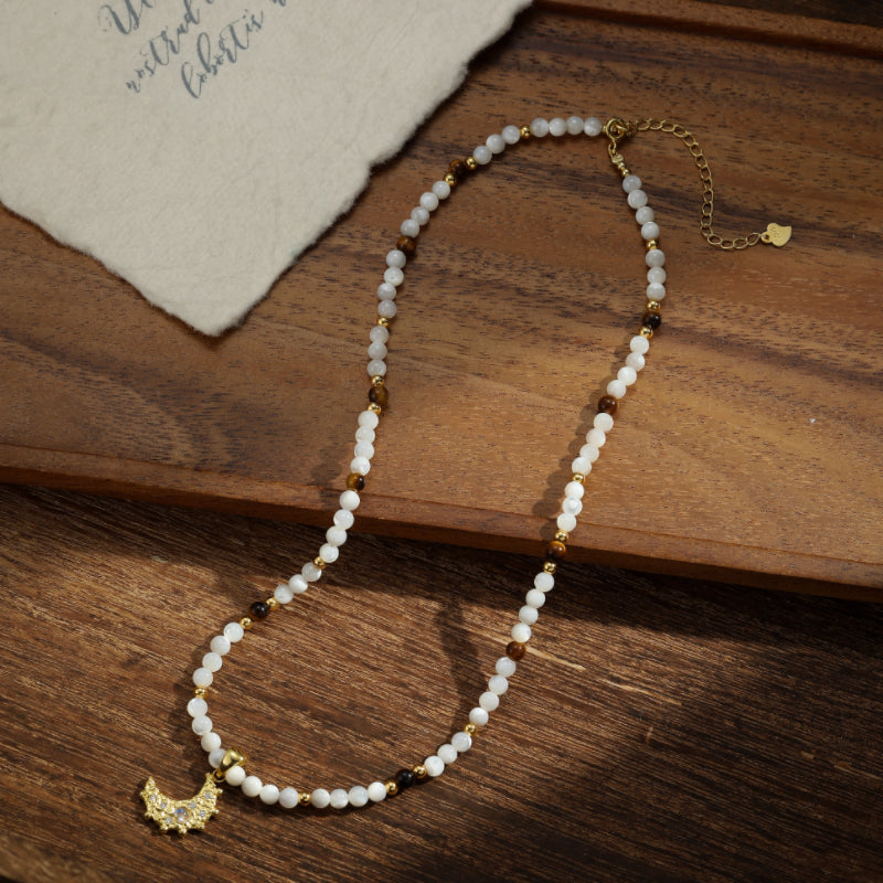 Collier Lune en Pierre de Lune – Rêve Céleste, Argent Plaqué Or