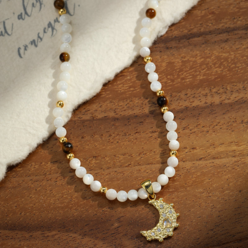 Collier Lune en Pierre de Lune – Rêve Céleste, Argent Plaqué Or