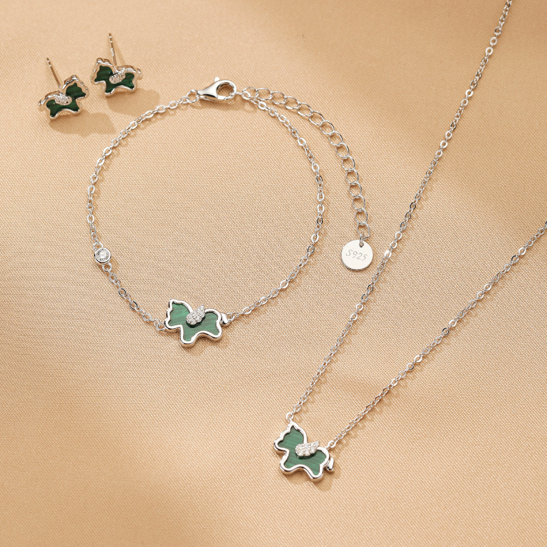 Bijoux-Collier Malachite Cheval – Élégance Libre, Argent