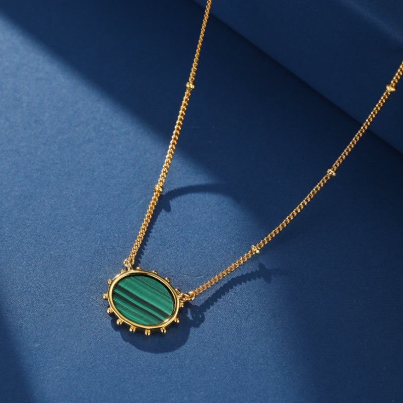 Collier Malachite et Lapis Lazuli – Ovale Majestueux, Argent Plaqué Or